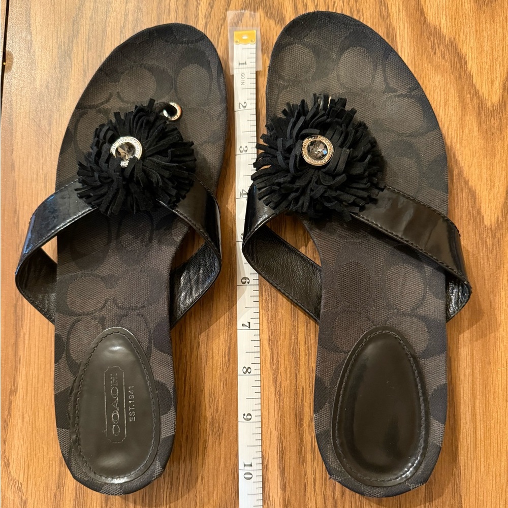 Coach Black Floral Slide Sandals